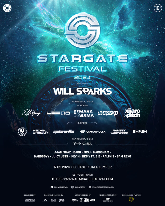 Stargate Festival 2024 will be hosted at the legendary KL Base on February 17 2024 with Will Sparks, Leena Punks, Uberjak'd, and many more!